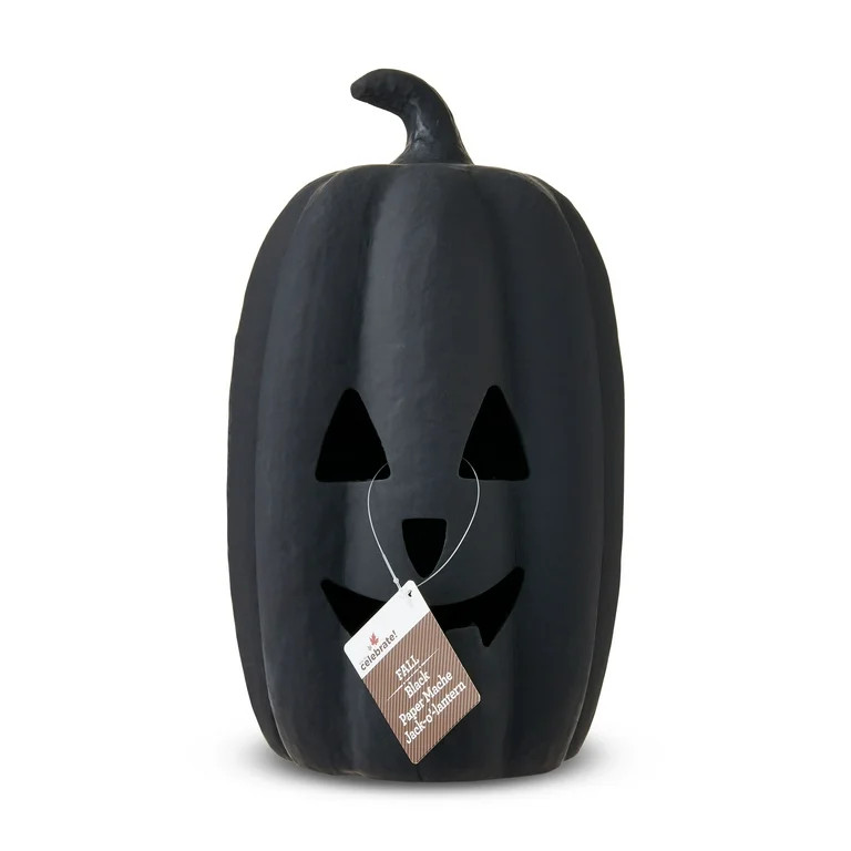 Paper Mache Pumpkin Black Tabletop Decor, 12" Height, Harvest by Way To Celebrate - Walmart.com | Walmart (US)