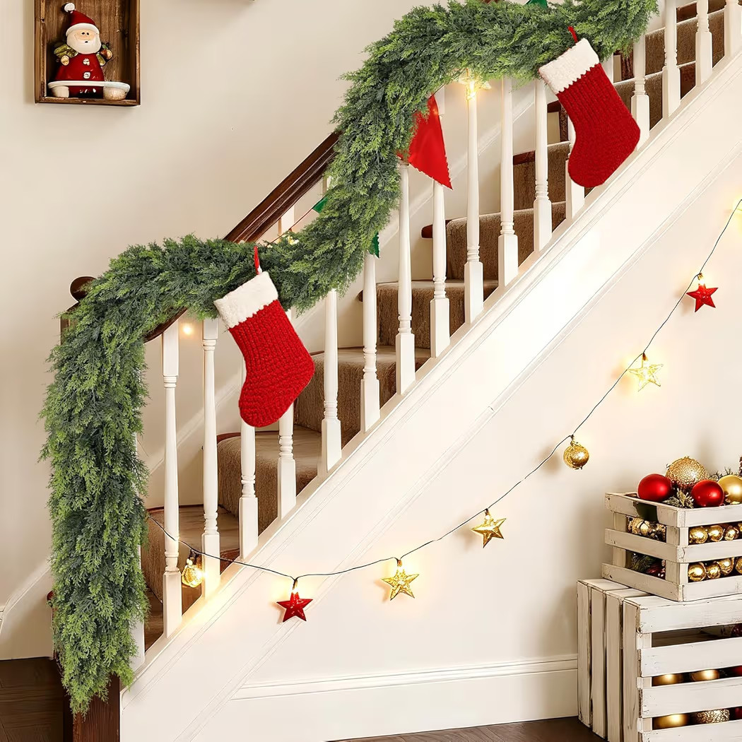 Christmas Cedar Garland - 16ft Artificial Cedar Garland Faux Lush Green Fake Pine Needles for Fir... | Amazon (US)