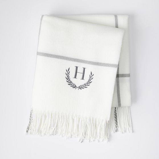 Italian Throw Blanket, Exploded Windowpane Ivory-Grey | Mark and Graham