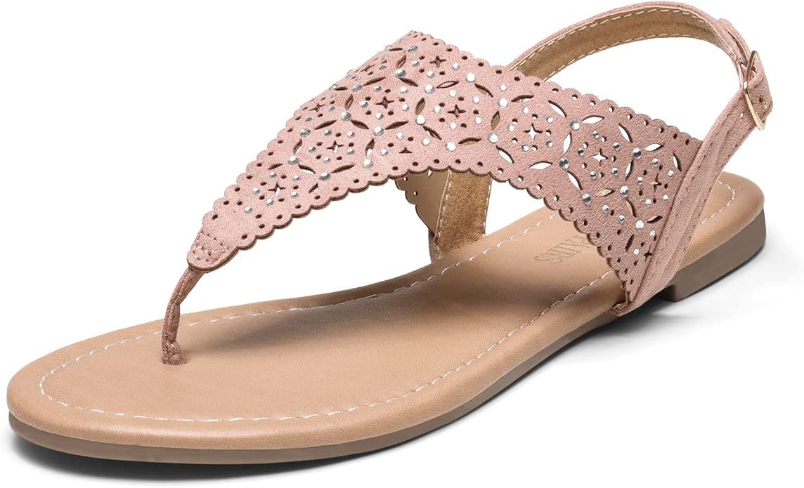 DREAM PAIRS Women Rhinestone Casual Wear Gladiator Flat Cut Out Sandals | Amazon (US)