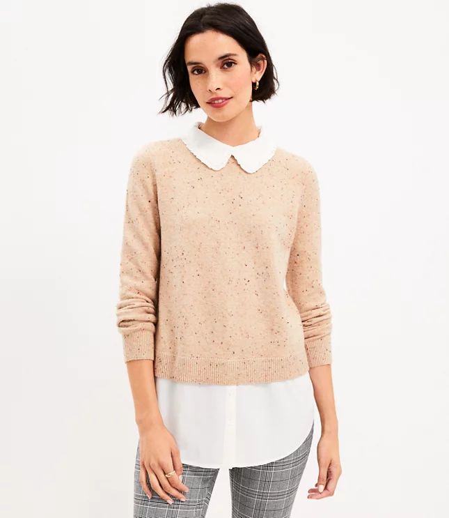 Flecked Shirttail Mixed Media Sweater | LOFT
