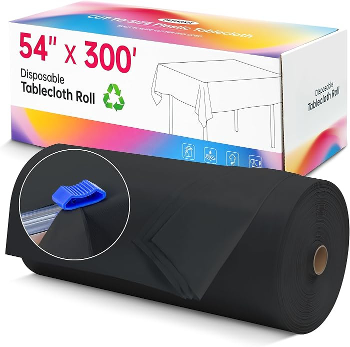 Disposable Table Cloth Plastic, 54In x 300Ft Black Plastic Tablecloth Roll | Amazon (US)