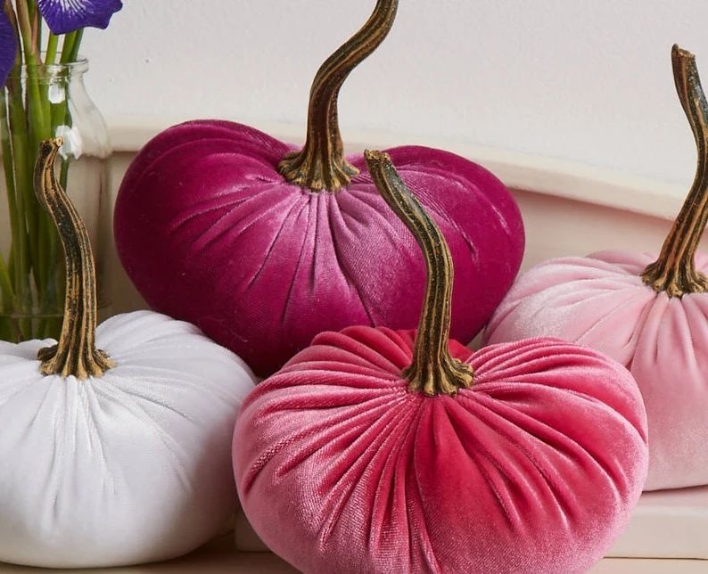 Small Velvet Pumpkins Set of 4, pink velvet, glam home decor, wedding decor, baby shower decor, c... | Etsy (US)