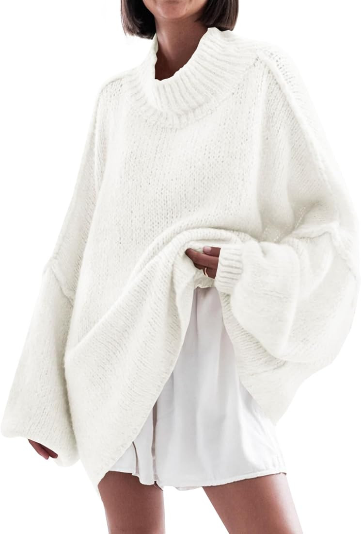 Saodimallsu Womens Oversized Sweaters Mock Neck Batwing Long Sleeve 2024 Fall Trendy Ribbed Knit ... | Amazon (US)