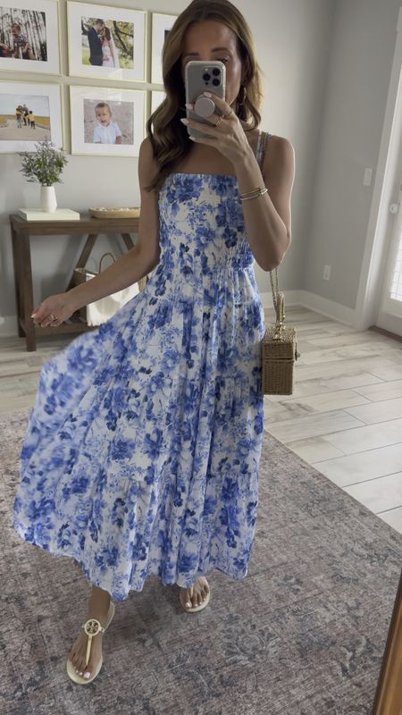 Abercrombie blue and white maxi dress in XXS petite. Straps are adjustable. Dress is lined. Baby shower dress. Wedding shower dress. Brunch dress. Vacation outfit. Spring dress. Summer dress. Resort wear. Tory Burch jelly sandals are whole sizes so I did a 7 (am normally 6.5).

#LTKparties #LTKtravel #LTKwedding