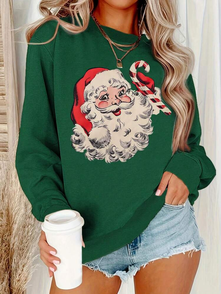 Women Christmas Santa Claus Print Crew Neck Sweatshirt | SHEIN