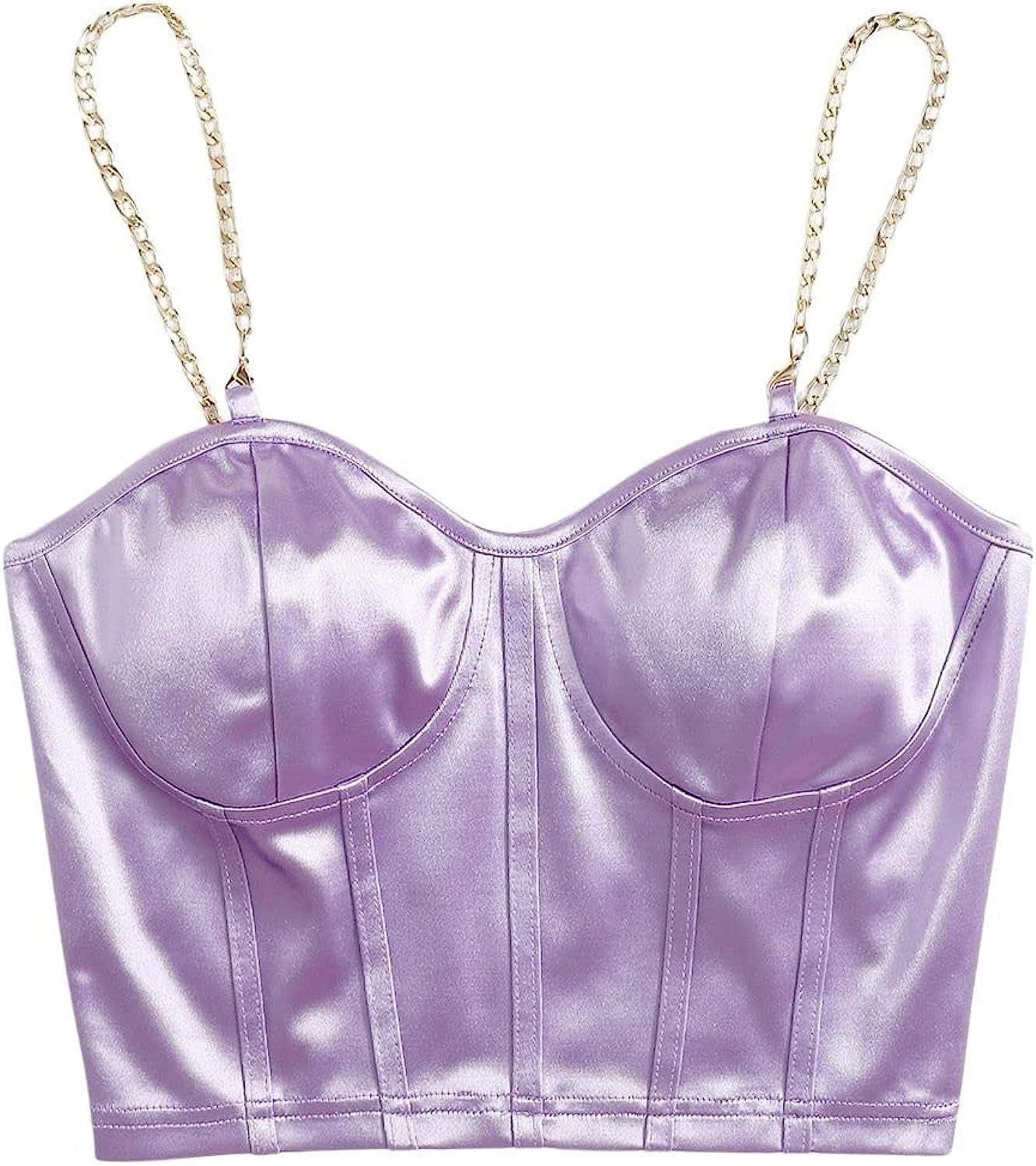 SheIn Women's Satin Chain Crop Top Sleeveless Bustier Corset Party Clubwear Cami Tank Tops | Amazon (US)