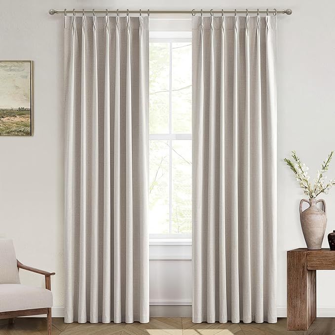Natural Linen Pinch Pleated Blackout Curtains & Drapes 96 Inch Long Bedroom/Livingroom Farmhouse ... | Amazon (US)