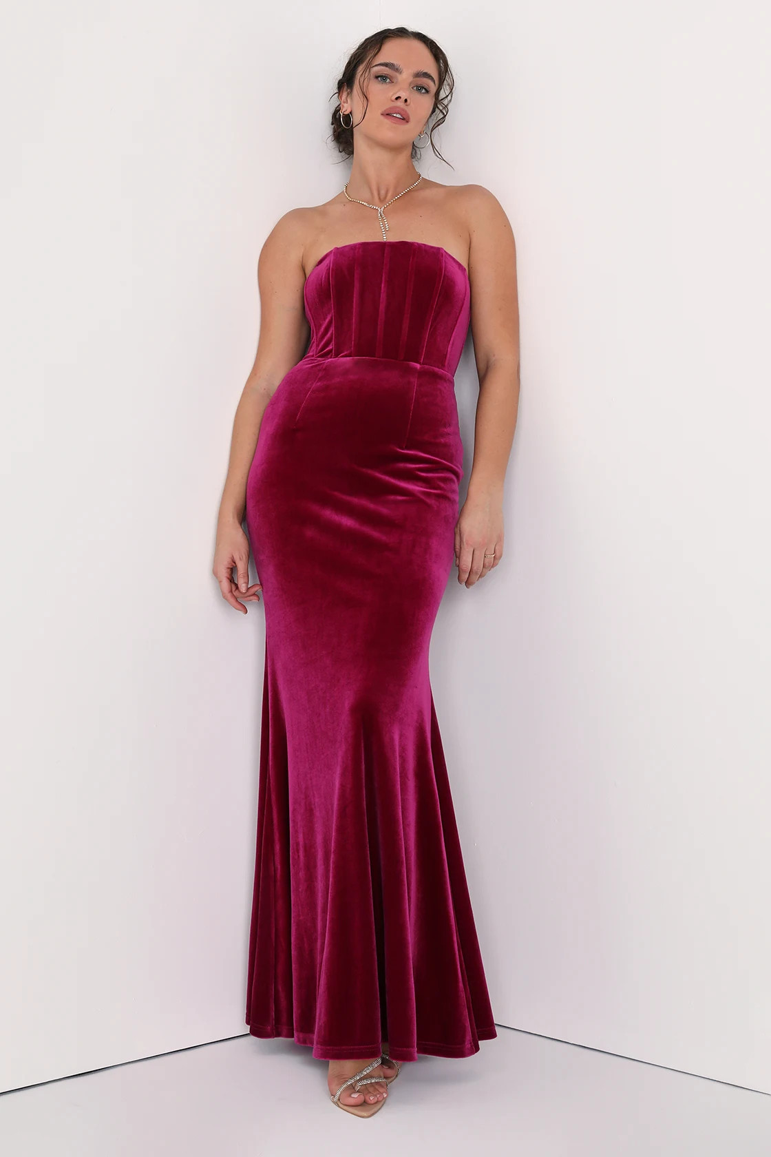 All Love Berry Pink Velvet Strapless Mermaid Maxi Dress | Lulus (US)