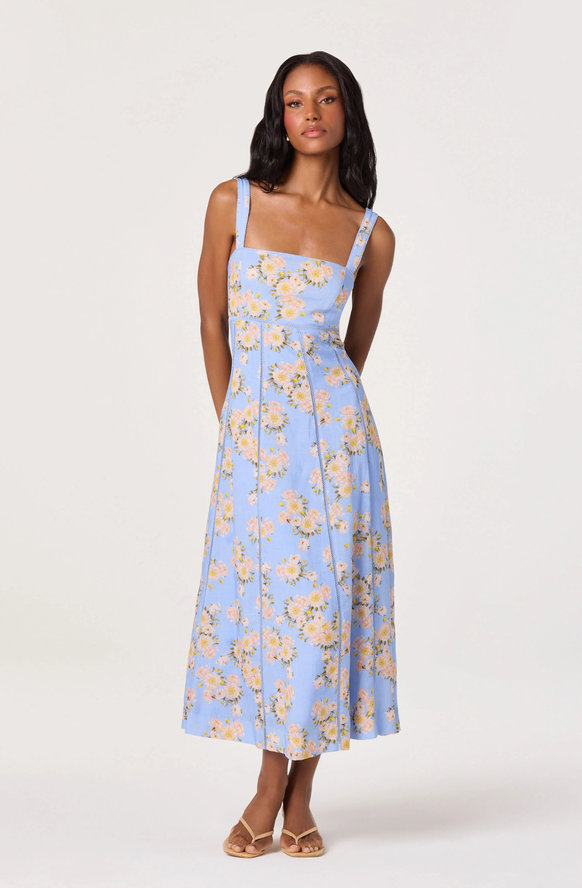 Nathalie Lace Trim Maxi Dress - Blue pink floral / XS | ASTR The Label (US)