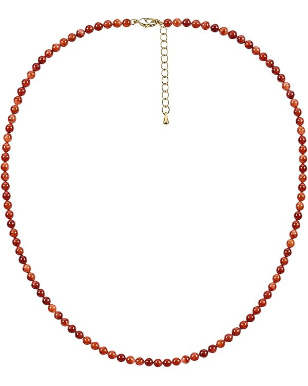 Beaded Necklace | Simple Natural Stone Choker Necklace, 4mm Beaded Choker (17+2in) | Amazon (US)
