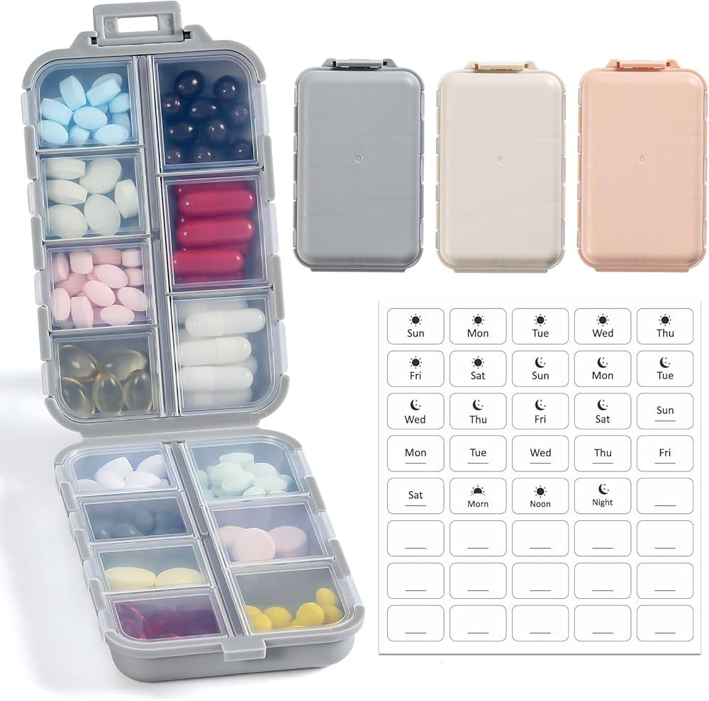 3 Pack, 14 GRIDS Travel Pill Organizer Box with Labels - Travel Medicine Case Kit - Pocket Daily ... | Amazon (US)