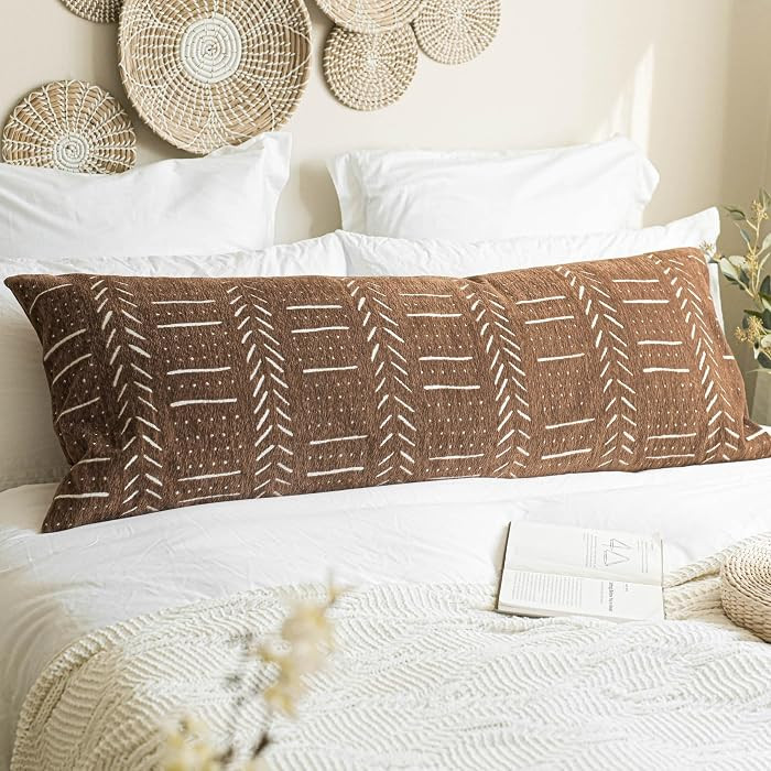 BlissBlush Decorativew Boho Body Pillow Cover 20x54, Brown Soft Oversized Long Lumbar Pillow, Boh... | Amazon (US)