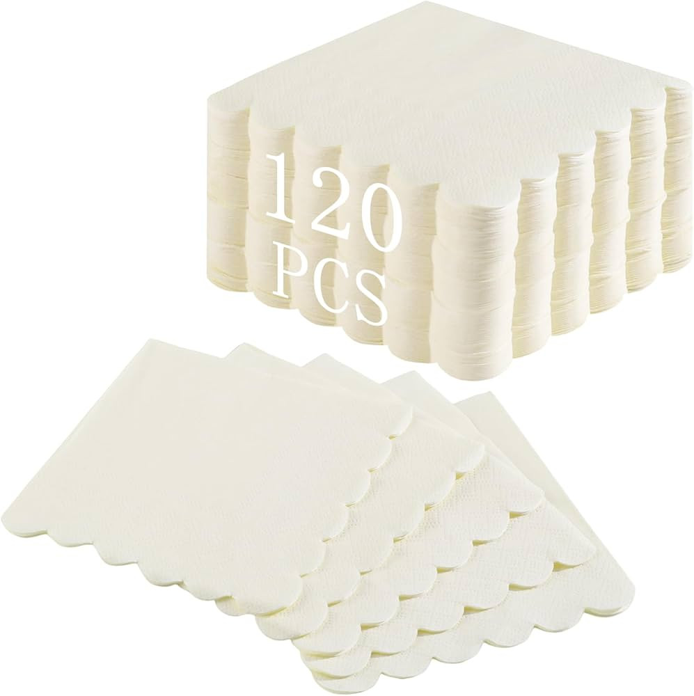 NatNarr 120 Pcs Cocktail Napkins Scalloped Ivory Paper Napkins Disposable Cream Dessert Beverage ... | Amazon (US)