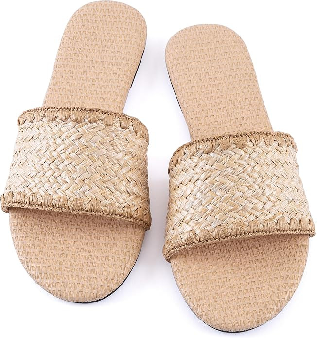 Mtzyoa Women Flat Sandals Braided Leather Nude Summer Dressy Fashion Evening Party Wedding Sandal... | Amazon (US)