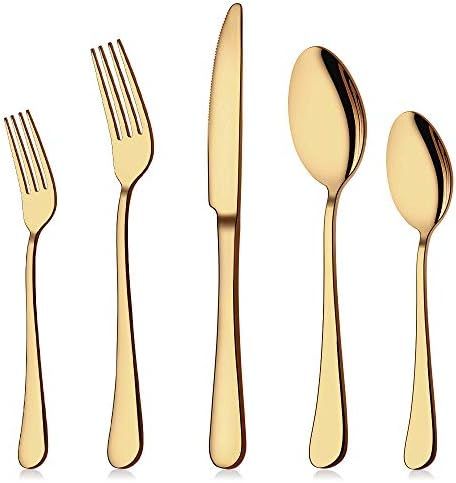 Aisoso Gold Silverware Set, 20-Piece Flatware Set Stainless Steel Cutlery Kitchen Utensil Set Tablew | Amazon (US)
