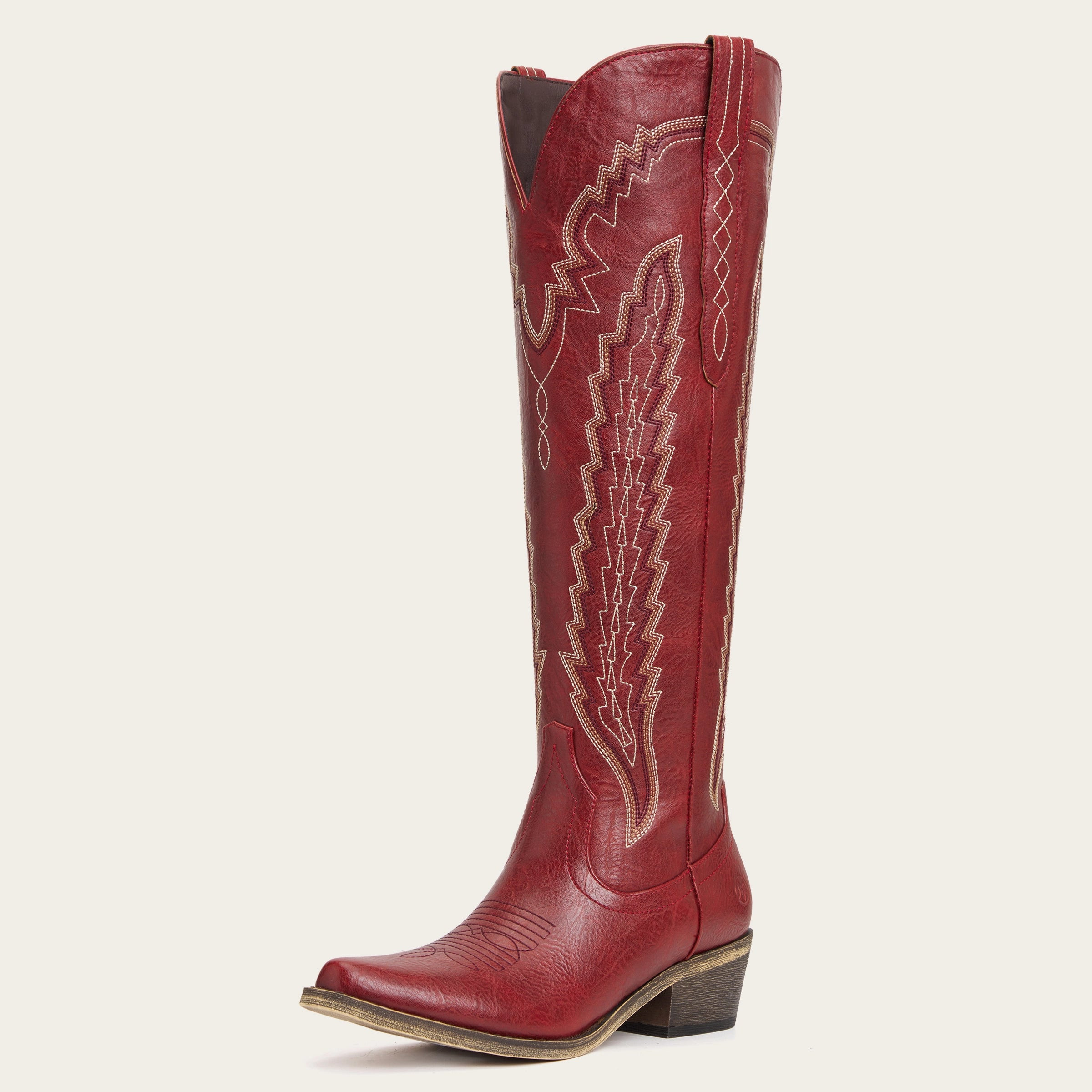 The Crimson Fire – Red Wide Calf Over-the-knee Cowgirl Boots with Fire Embroidery | REDTOP