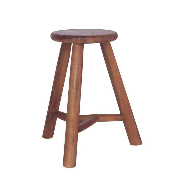 Tereza Rustic Teak Wood Accent Stool by East at Main - Round Natural Brown Solid Teak Wood Stool ... | Walmart (US)