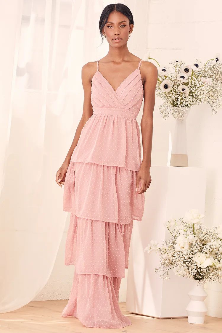 Love Stays True Rose Swiss Dot Tiered Maxi Dress | Lulus (US)