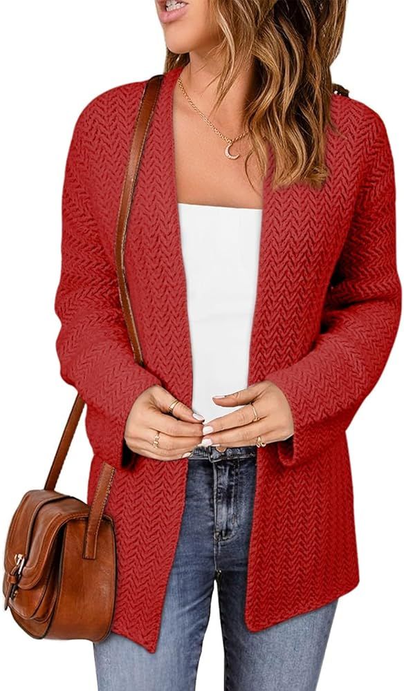 SHEWIN Women's Open Front Sweater Cardigan Casual Long Sleeve Knit Lightweight Outwear Coat | Amazon (US)