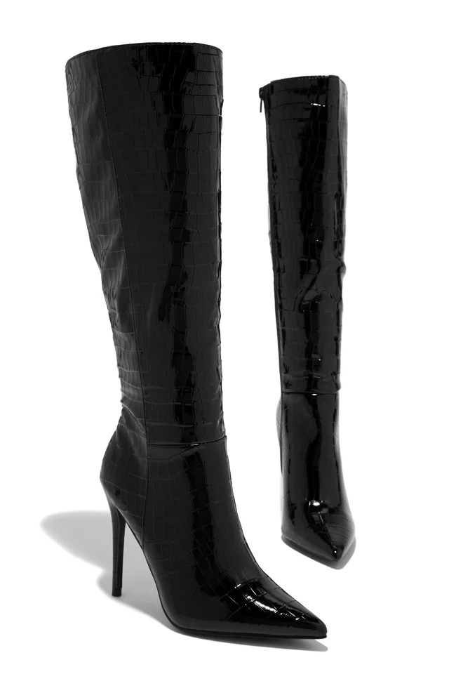 Miss Lola | Black Knee High Heel Boots | MISS LOLA