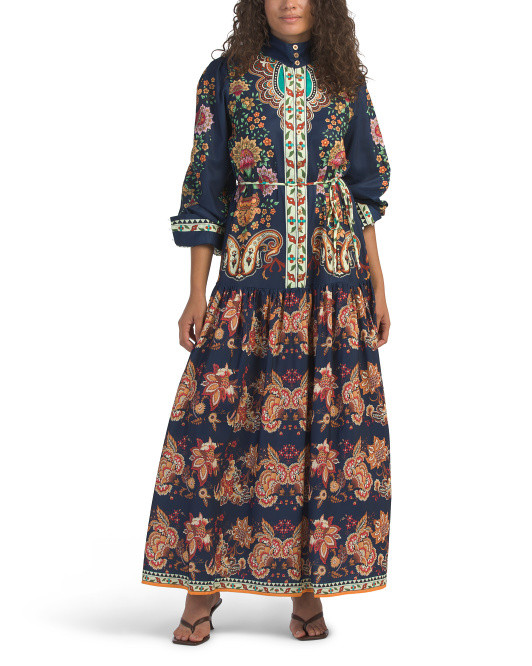 Long Sleeve Mock Neck Paisley Print Maxi Dress | TJ Maxx