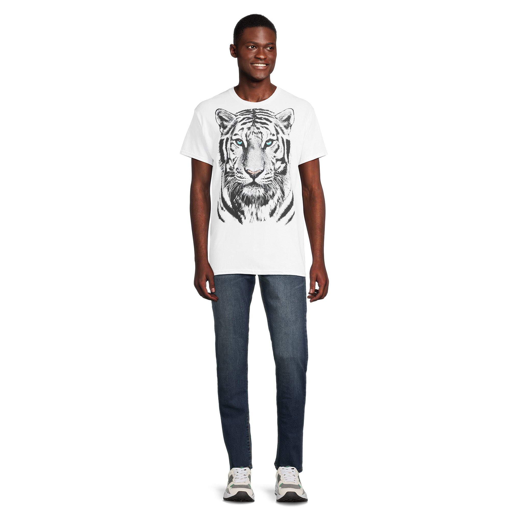 Humor Men's & Big Men's White Tiger Print Graphic T-Shirt, Sizes S-3XL | Walmart (US)