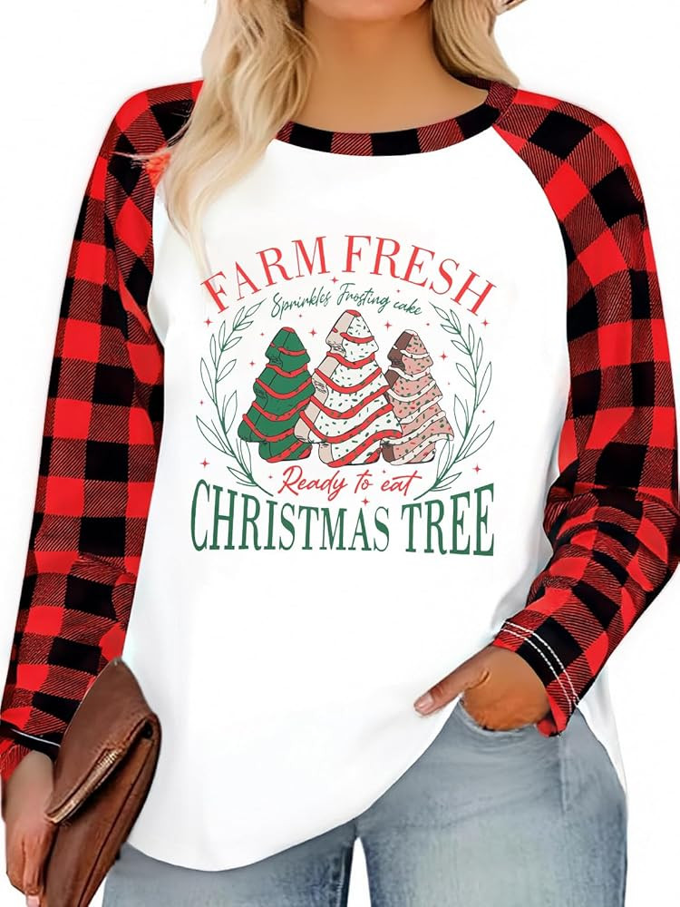 NANYUAYA Plus Size Merry Christmas Shirt for Women Christmas Tree T-Shirts Leopard Plaid Raglan L... | Amazon (US)
