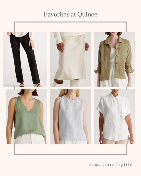 Favorites at Quince. 100% European linen tank. Washable stretch silk tank. White linen camp shirt. Organic comfort stretch chore jacket. 100% washable silk skirt. Ultra stretch pointe straight leg pant. Spring outfit. Summer outfit  

#LTKstyletip #LTKover40 #LTKfindsunder50