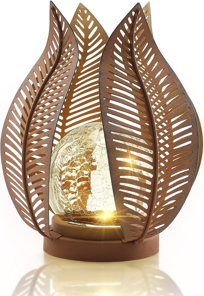 Solar Outdoor Lights Garden Decor Waterproof Crackle Glass Globe,Metal Yard Art Outdoor Solar Gar... | Amazon (US)