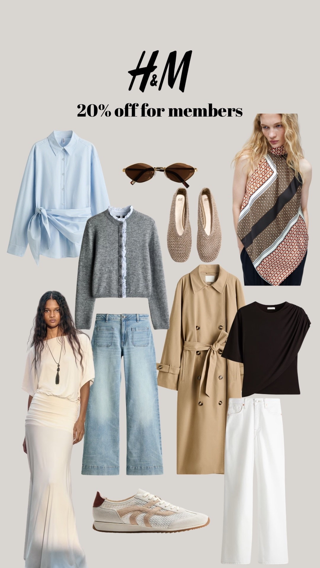 H&M 20% off for members for spring/summer, workwear, holiday outfits, trench coats, jeans and a nice top outfit

#LTKootd #LTKPetite #LTKSpringSale