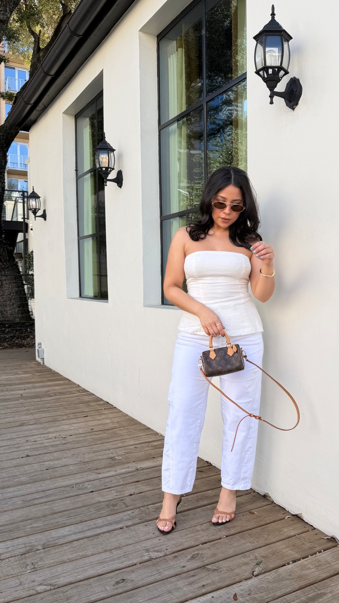 Linen tube top: small
White barrel jeans: 0 short 
Kitten heels
Nano speedy bag 
Affordable sunglasses 

#LTKootd #LTKPetite #LTKgrwm