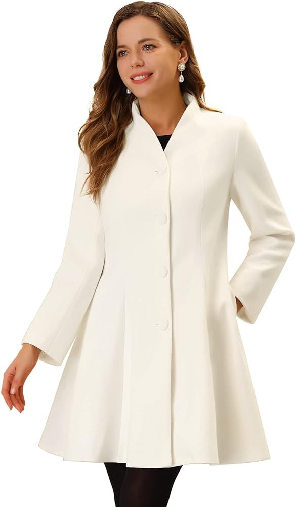 Allegra K Women's Single Breasted Long Sleeve Mid-Long Winter Coat | Amazon (US)