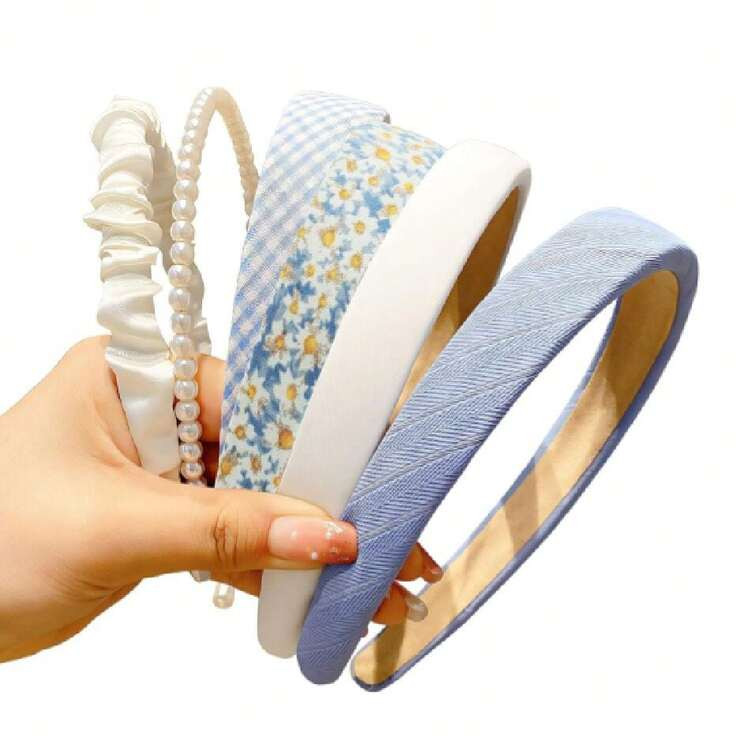 Fashion Headbands Set, 6pcs Pearl Floral Padded Wide Vintage Headbands For Women And (Blue),24453438 | SHEIN