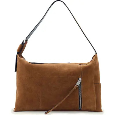 AllSaints Medium Alba Suede Shoulder Bag in Bitter Brown at Nordstrom | Nordstrom
