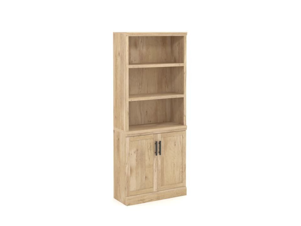 Aspen Post 29.291 in. Wide Prime Oak 5-Shelf Standard Bookcase with Doors | The Home Depot