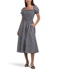 Poplin Square Neck Midi Dress With Smocking | TJ Maxx