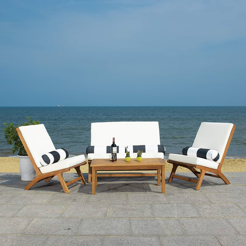 Safavieh PAT7044C Outdoor Collection Chaston Natural and Beige 4-Piece Black & White Pillows Pati... | Amazon (US)