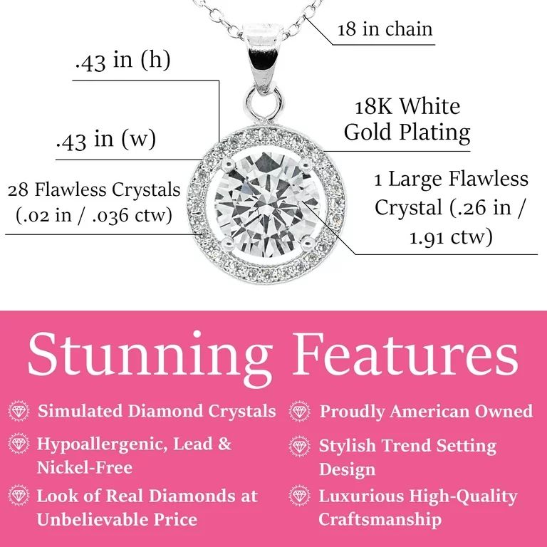 Cate & Chloe Blake 18k White Gold Plated Silver Halo Necklace | CZ Crystal Necklace for Women, Gi... | Walmart (US)