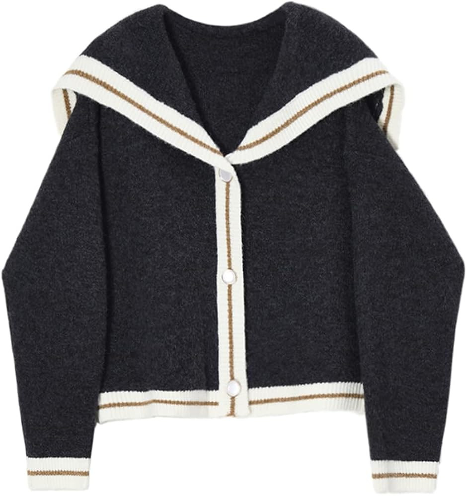 Women Japanese Style Navy Style Collar Knitted Cardigans Harajuku Sweaters Casual Cardigans | Amazon (US)