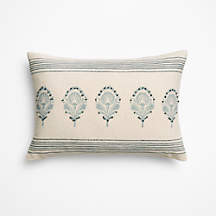 Morgan Organic Cotton 22"x15" Mist Blue Reversible Hand Printed Throw Pillow Cover | Crate & Barr... | Crate & Barrel