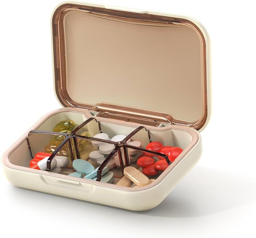 Portable Pill Box, Pill Organizer with 6 Compartments, Daily Medicine Pill Case, Pocket Size Pill... | Amazon (US)