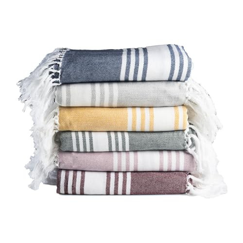 Salt Earth 100% Cotton Herringbone Weave Turkish Beach Towel – Set of 6 (Golden Spice, Black Forest, Cabernet, Mauve Shadows, Titanium, Ensign Blue) | Amazon (US)