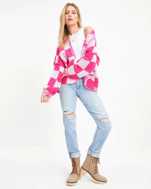 Checking All The Boxes Knit Cardigan - Fuchsia | VICI Collection