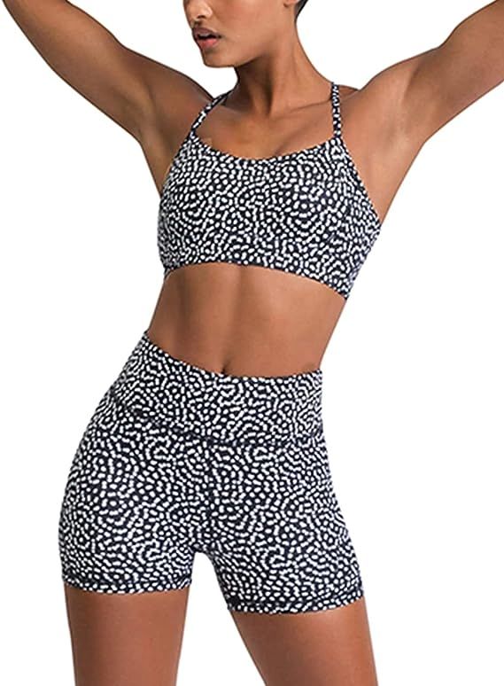 Women's Workout Sets 2 Piece Yoga Outfits High Waisted Yoga Leggings Shorts and Sports Bra Gym Cl... | Amazon (US)
