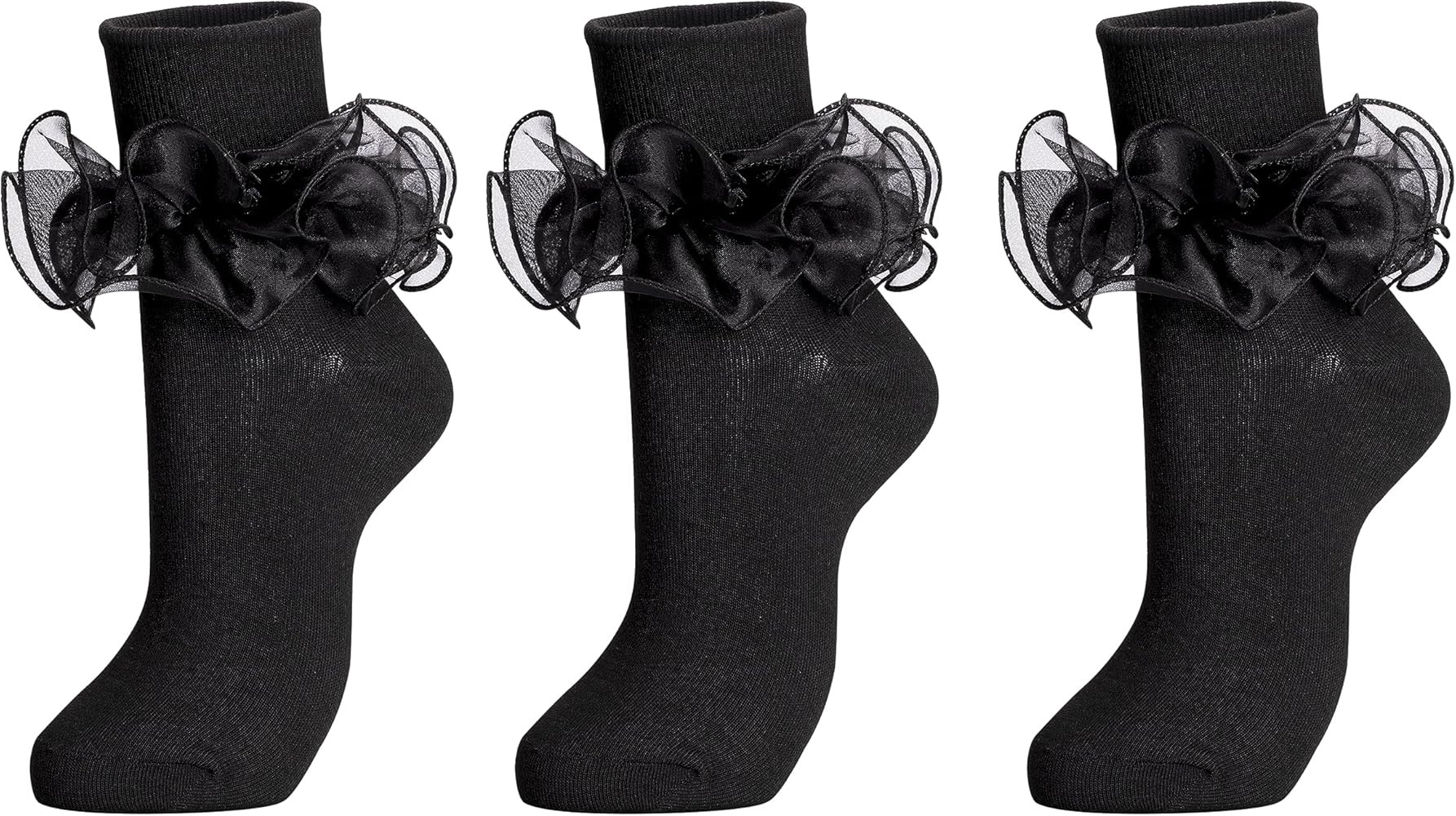Dicry Women Big Ruffle Socks Double Lace Turn Cuff (Size 9-11, 3 Pairs) | Amazon (US)