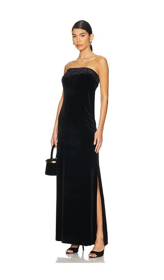 Strapless Tailored Velvet Side Slit Gown in Black | Revolve Clothing (Global)