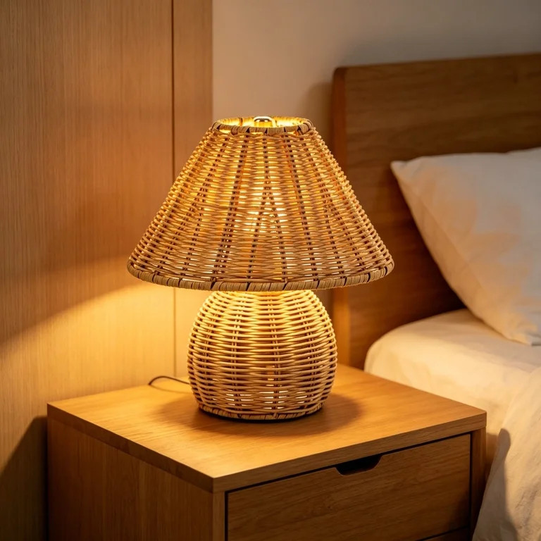 Orangide Bamboo Table Lamp Handmade Boho Rattan Bedside Lamp, 9 In Vintage Wicker Wooden Nightsta... | Walmart (US)
