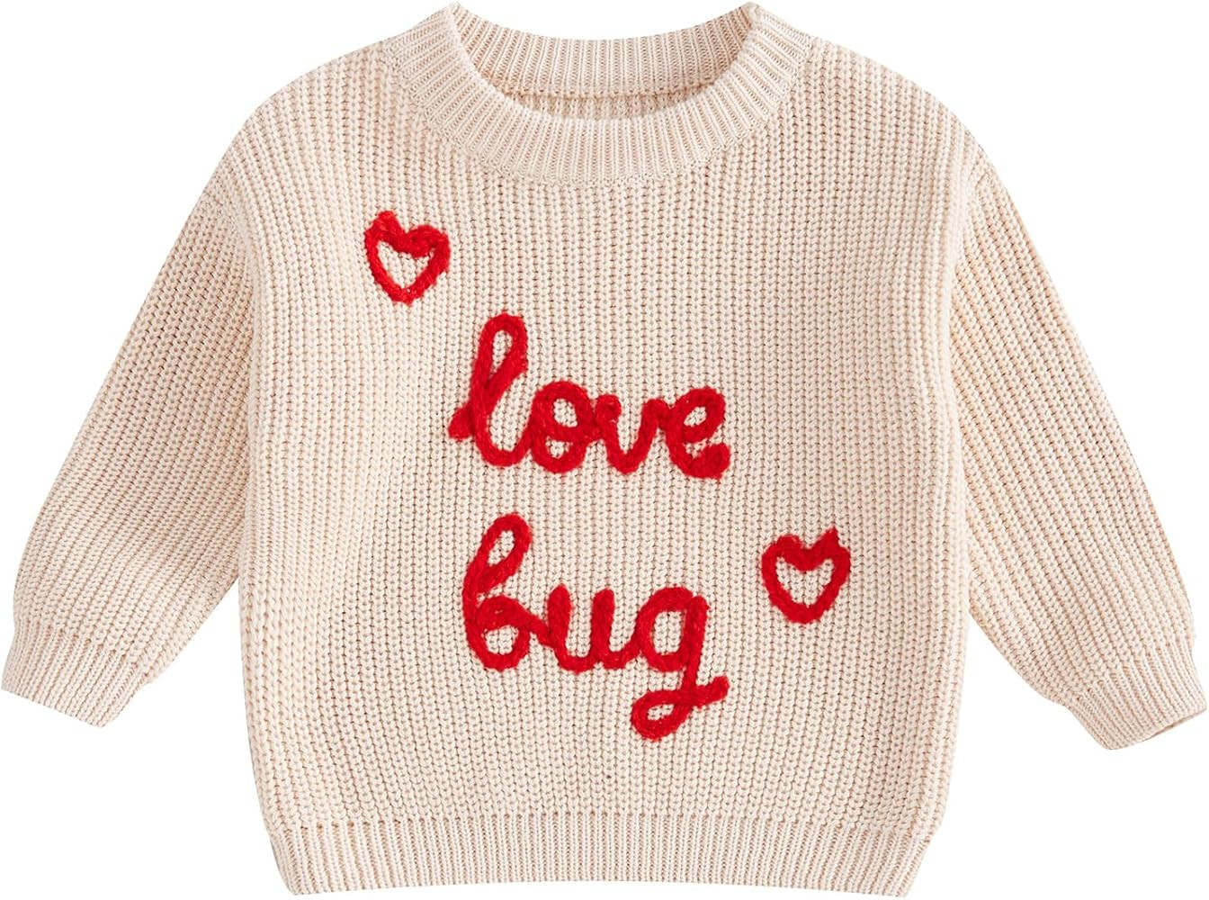 Toddler Kids Outfits Valentines Day Heart/Letter Embroidered Sweater Oversized Long Sleeve Knitte... | Amazon (US)