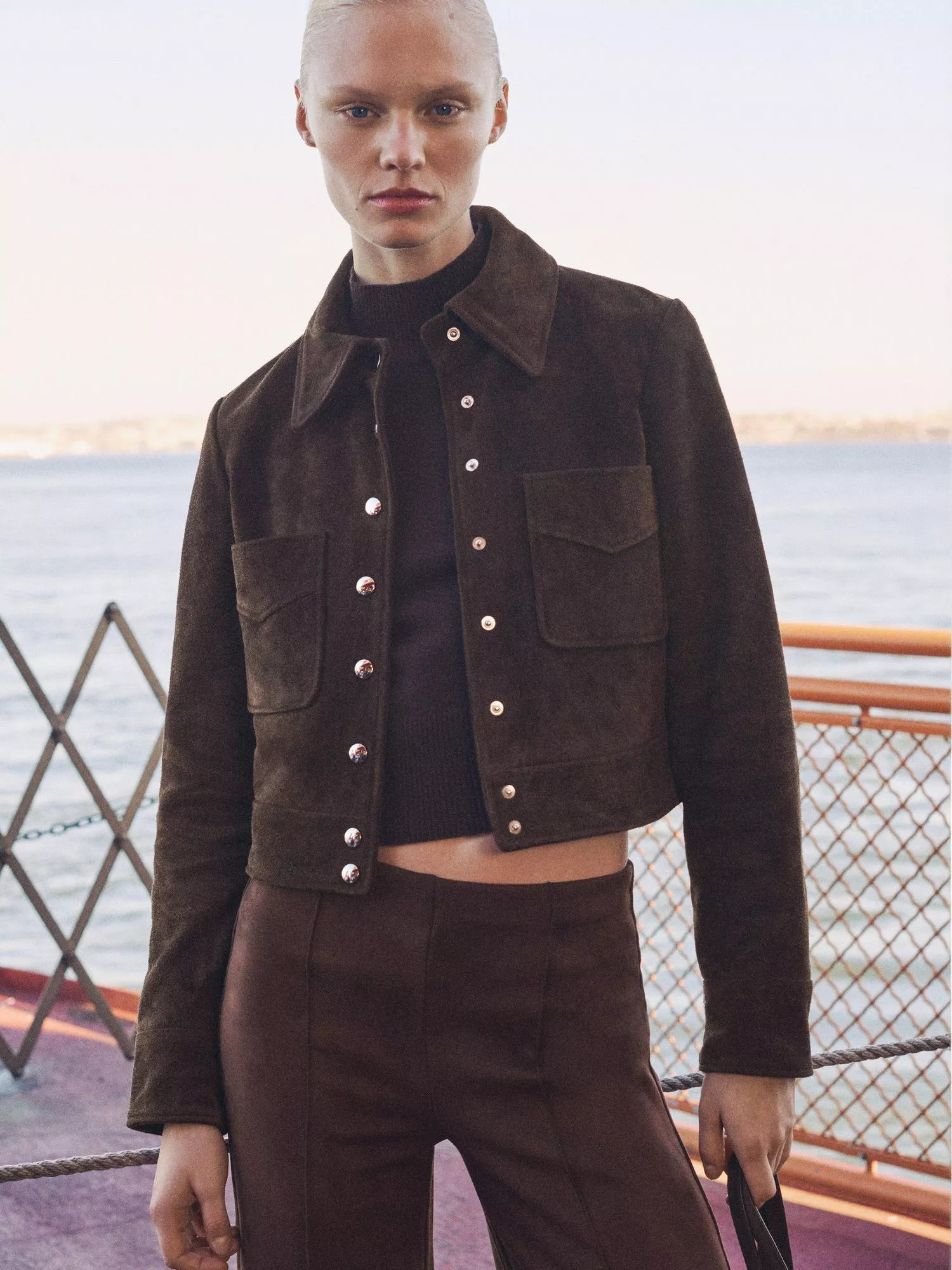 Mango Simba Suede Jacket, Dark Brown | John Lewis (UK)